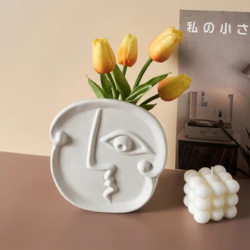 Šiaurės šalių Namų Dekoro Keramikos Vaza Gėlėms Ins Žmogaus Veidą Dizainas Kambarį Dekoro Namų Vaza Puodą Džiovintų Gėlių Balta Vaza