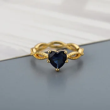Širdies Mėlyna Cirkonis Moterų Žiedas Estetinės Pora Aukso Žiedus Skiedra Spalva Vestuvės Vestuvinis Moters Piršto Papuošalai Bague Femme