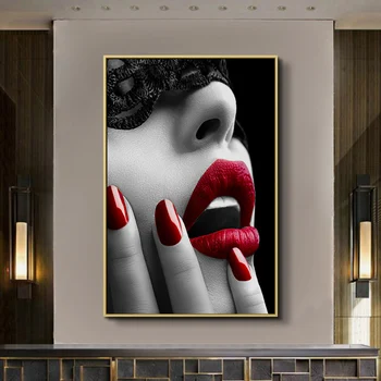 Šiuolaikinės Mados Mergaitė Raudona Lūpų, Nagų Seksuali Moteris Sienos Meno Tapybos Drobės Šiaurės Plakatus Spausdina Sienos Nuotraukas Gyvenimo Kambario Dekoro