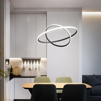 Šiuolaikinės šviestuvo žiedas led lubų ratas juoda liustra mansarda gyvenamasis kambarys, valgomasis kambarys, virtuvė, vidaus apšvietimas