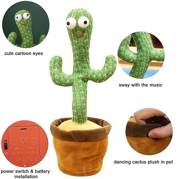Šokių Kaktusas Pliušinis Žaislas Elektros Dainavimo, Šokių Išmokti Kalbėti Švietimo Žaislas Vaikams, Šokių Kaktusas Ankstyvos Vaikystės Žaislai