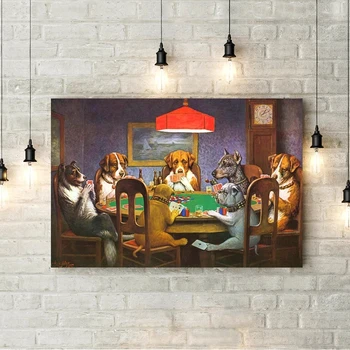 Šunys Žaidžia Pokerį Juokingas Cool šunelis Pug Kazino Meno Drobė, Tapyba, Plakatas ir Spausdinimo Sienos paveiksl Kambarį Namų Dekoro