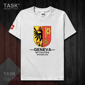 Šveicarijos Ženevos Miesto tarptautinio turizmo miesto kultūros logotipą, suvenyrų vyrų sporto mados dizaino viršūnes marškinėlius medvilnė tee 20