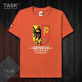 Šveicarijos Ženevos Miesto tarptautinio turizmo miesto kultūros logotipą, suvenyrų vyrų sporto mados dizaino viršūnes marškinėlius medvilnė tee 20