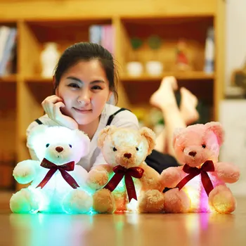 Šviesos 25/30/50cm Kūrybos Šviesą LED Spalvinga Žėrintis Meškiukas iškamša Pliušinis Žaislas Kalėdų Dovana Vaikas