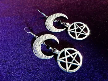 Šėtono Mėnulis Auskarai Juodosios Raganos - antras pentagram slaptasis gotikos