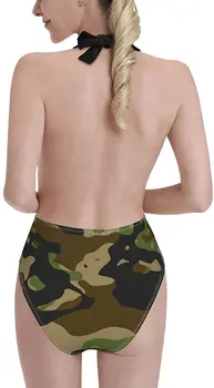 Žalia Karinė Maskuotė Moterų maudymosi kostiumėlį, Seksualus Giliai V Kaklo Apynasrio maudymosi kostiumėlį Aukšto Juosmens Bikini