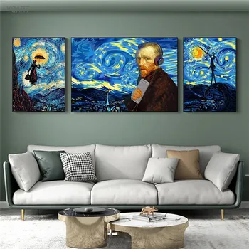 Žinomas Dailininkas Van Gogas Žvaigždėtą Naktį Drobės Plakatas Abstraktus Peizažas Nuotrauką Klasikinis Sienos Meno Spausdinimo Namų Kambario Dekoro