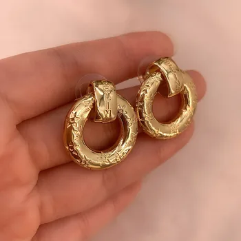 Žvaigždžių išgraviruotas bold ratas drop auskarai moterims aukso pareiškimą auskarai 